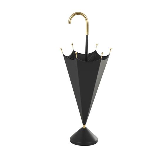 Black Metal Umbrella Stand with Gold Handle & Ball Details